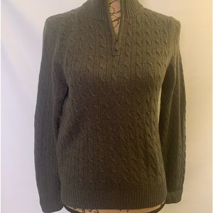 Brooks Brothers Womens 3/4 Zip Fine Italian Wool Cable Knit Olive Green Medium